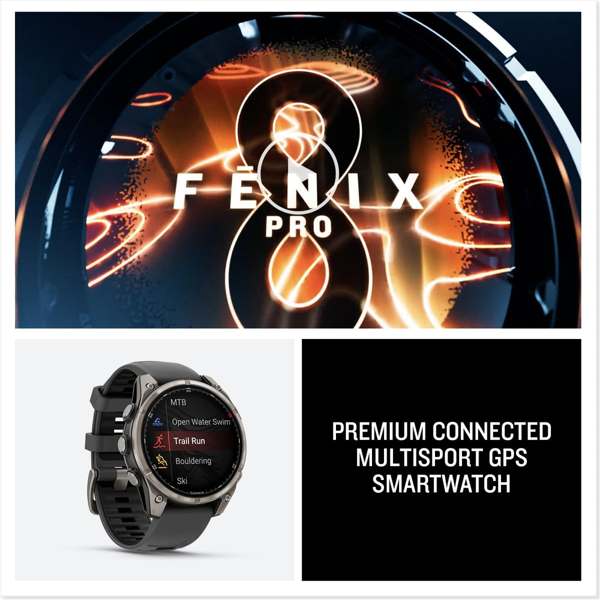 Garmin fenix 8 Pro 51mm AMOLED Sapphire Watch Watch Grey/Black Silicone 8