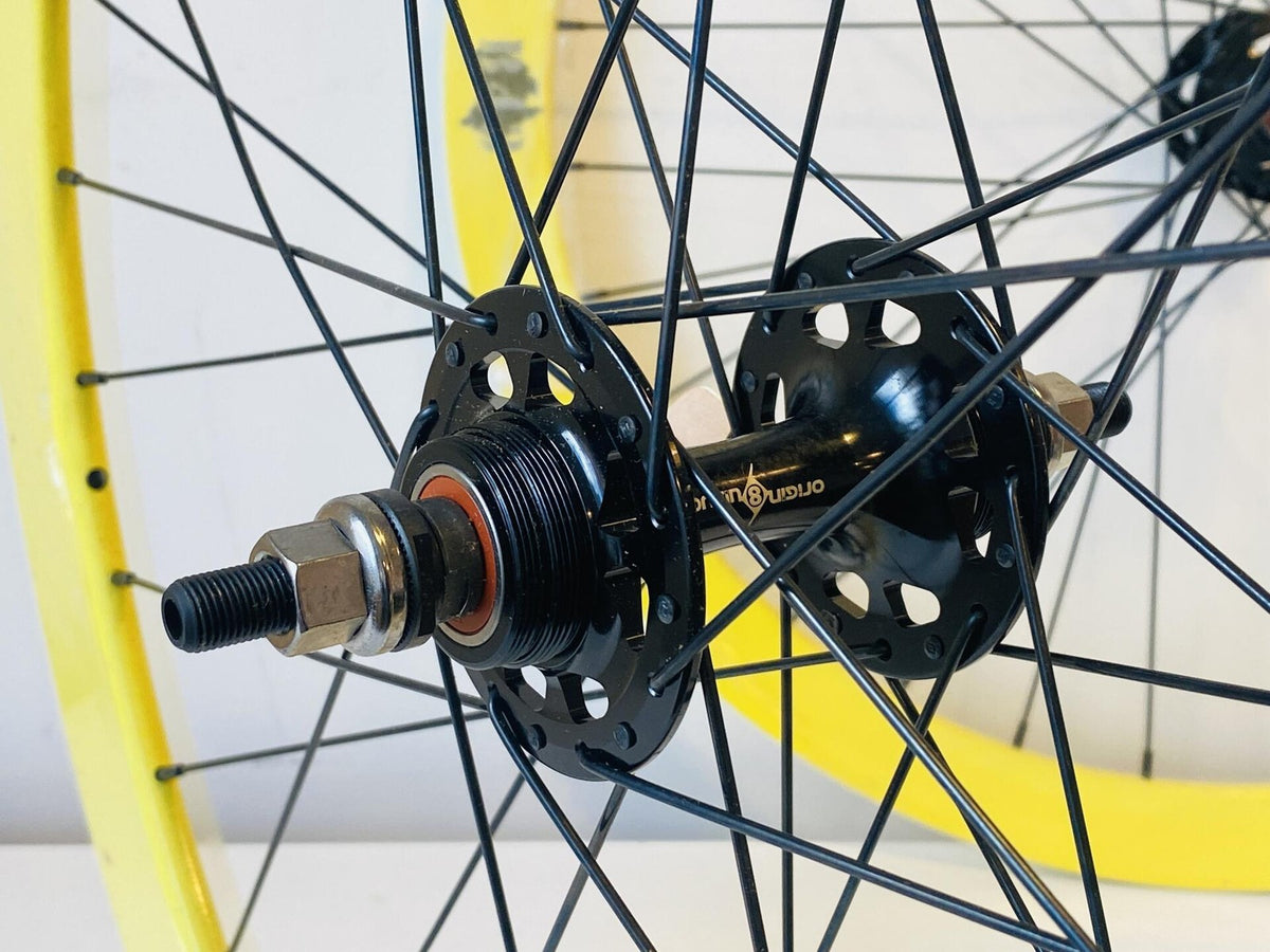 Velocity B-43 700c Fixed Gear Wheelset 32h 100/120mm Origin-8 Hubs - Yellow NMSW 8