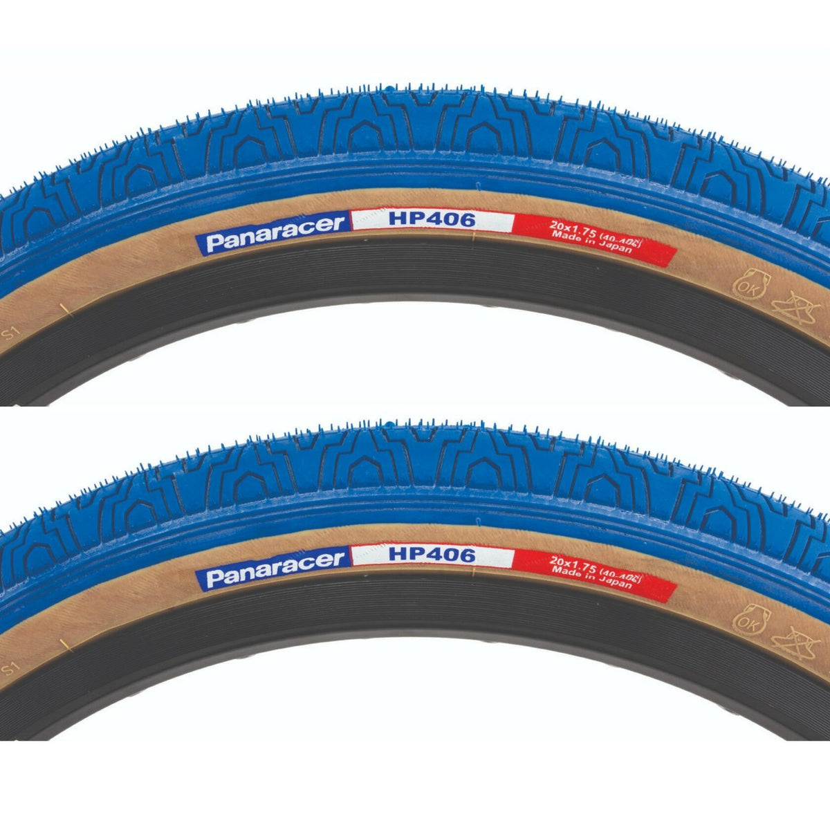 2 PACK: Panaracer HP406 BMX Tires PAIR 20x1.75 Blue/Tan Gumwall 20" Wire Bead 1