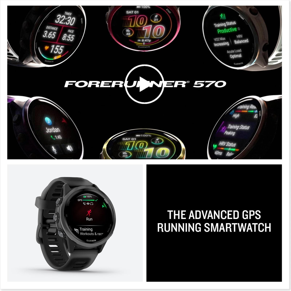 Garmin Forerunner 570 Watch 42mm Slate Grey/Translucent Black Silicone 8