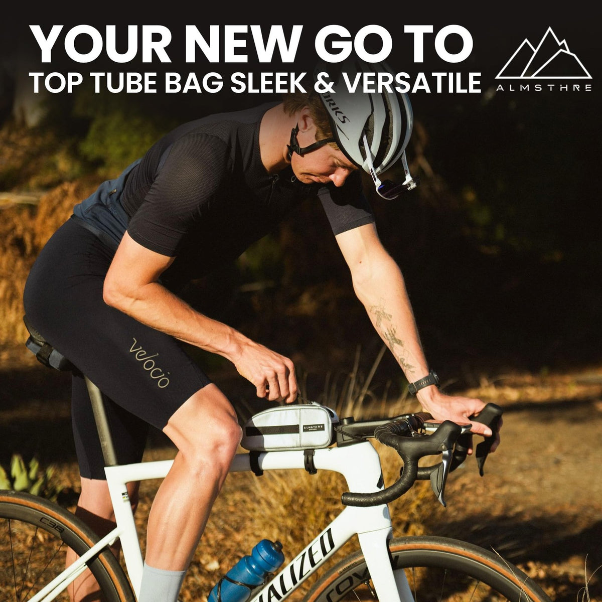 ALMSTHRE Top Tube Bag 8'' x 2'' x 3'' - Sterling Silver | Waterproof, Secure & 5