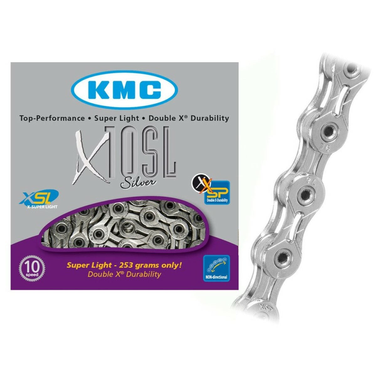 KMC X10SL Chain 10 speed 116 Links Silver - Original Style Packaging 1