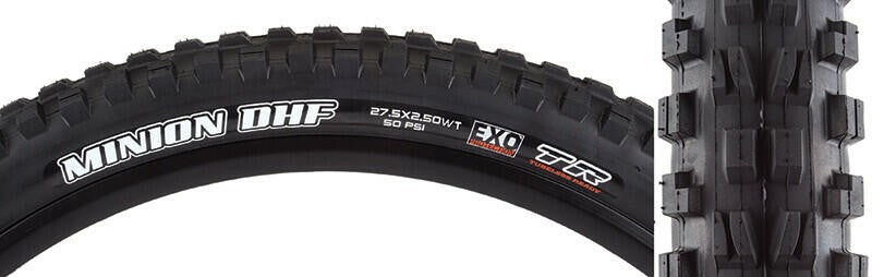 Maxxis Minion DHF Tire 26x2.5 Black Folding DC/EXO/TR Tubeless Ready 60 TPI 1