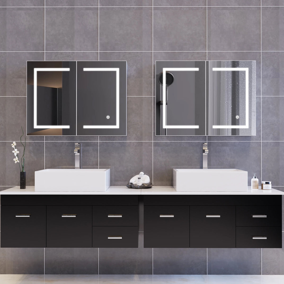 Rosahqnda Anti-Fog Bathroom Mirror Cabinet Led Lighting Height