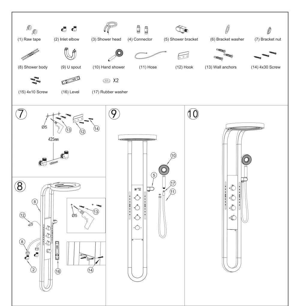 Wall Mounted Light Shower Faucet Panel Led Digital