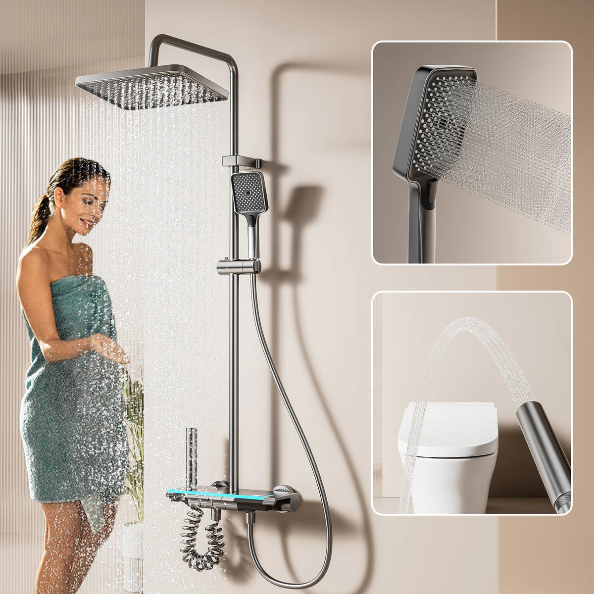 Functions Piano Keys Bathroom Shower Faucet Digital Temperature