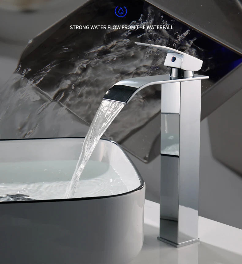 Luxury Black White Gold Waterfall Faucet Cold Pipe