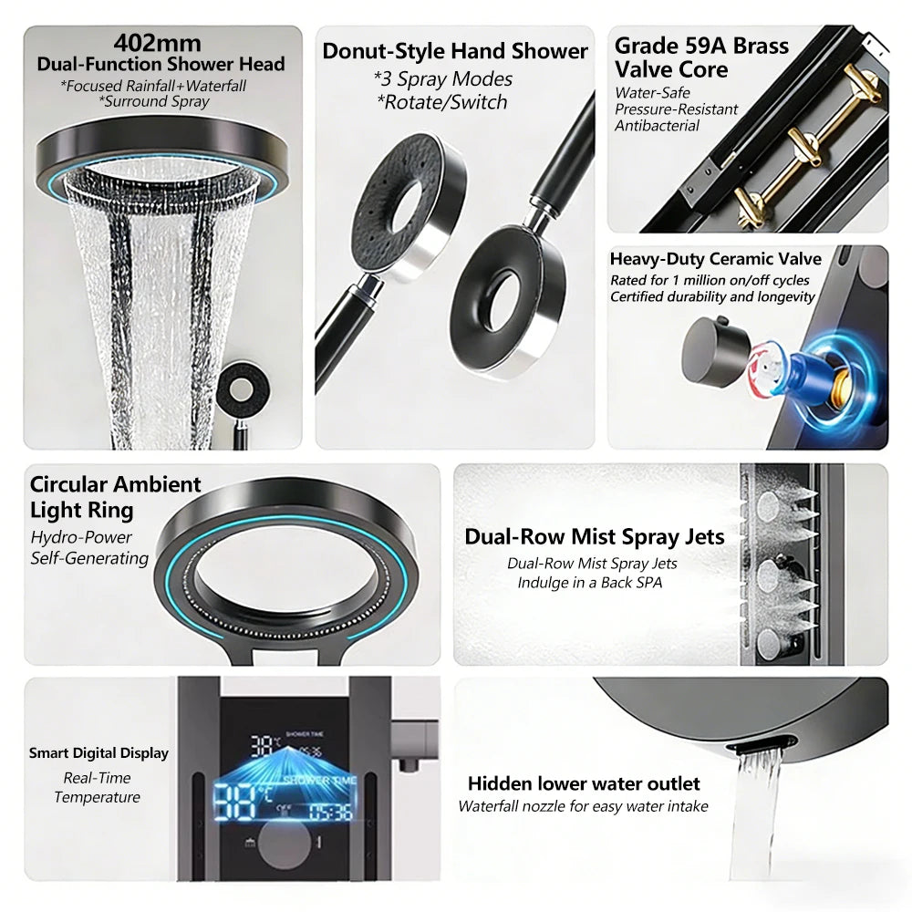 Wall Mounted Light Shower Faucet Panel Led Digital