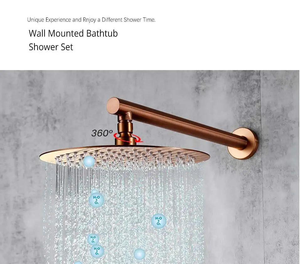 Rainfall Shower Rose Gold Wall Mounted Bathroom Shower