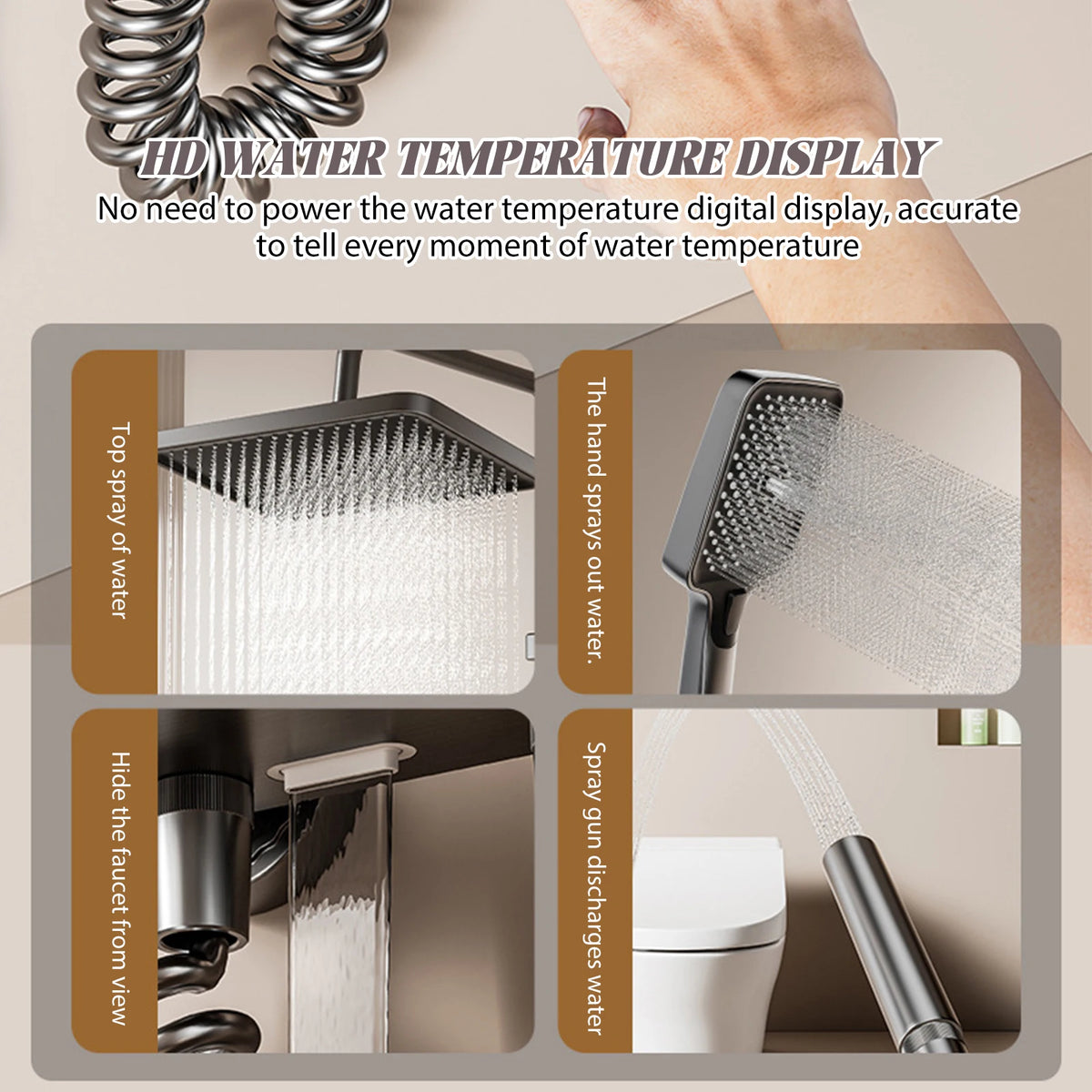 Functions Piano Keys Bathroom Shower Faucet Digital Temperature