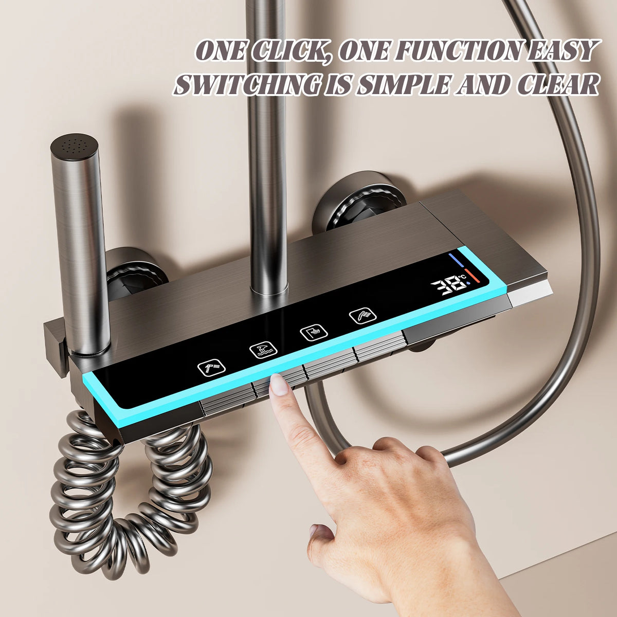 Functions Piano Keys Bathroom Shower Faucet Digital Temperature