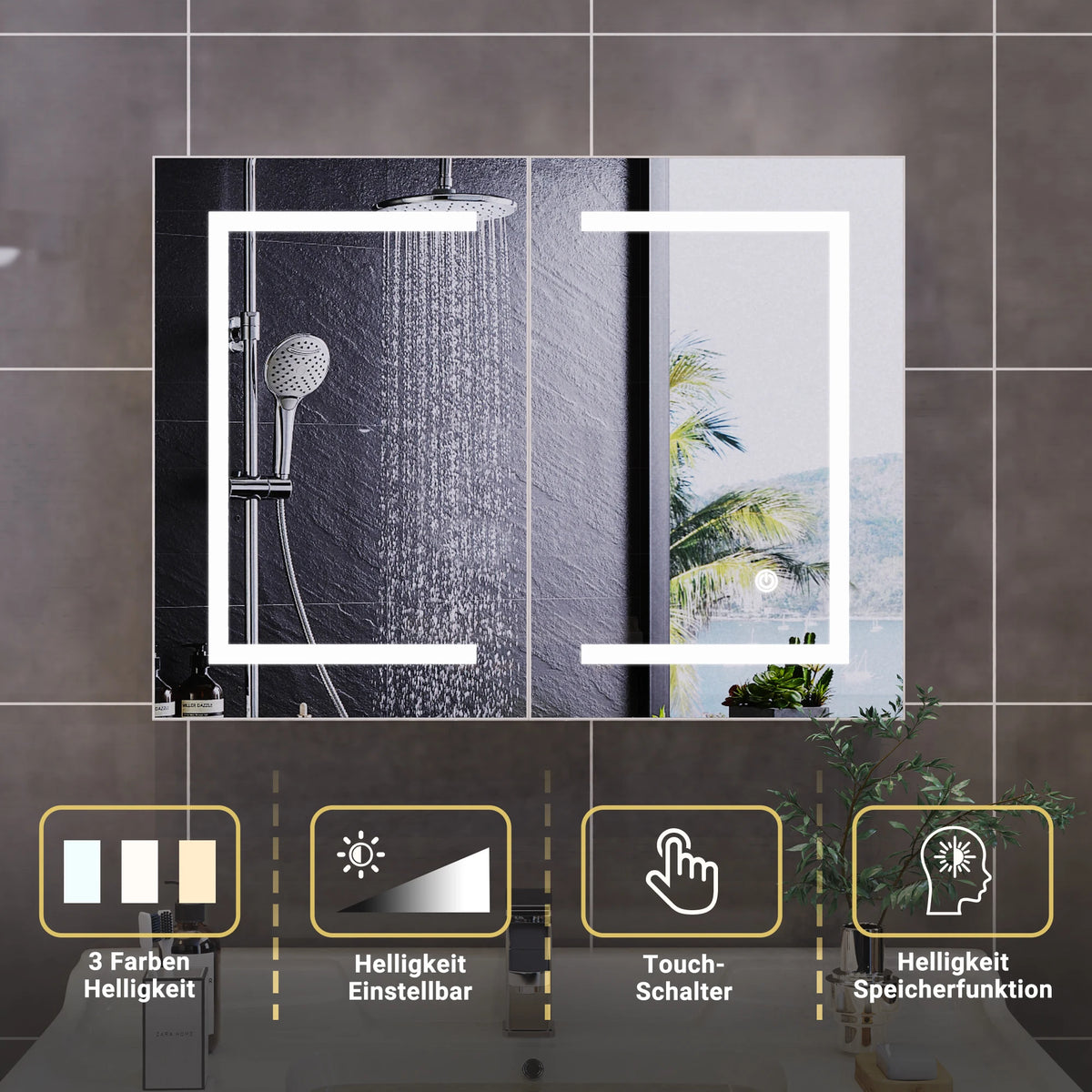 Rosahqnda Anti-Fog Bathroom Mirror Cabinet Led Lighting Height