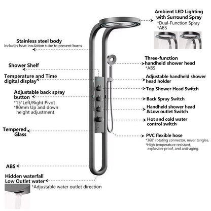 Wall Mounted Light Shower Faucet Panel Led Digital