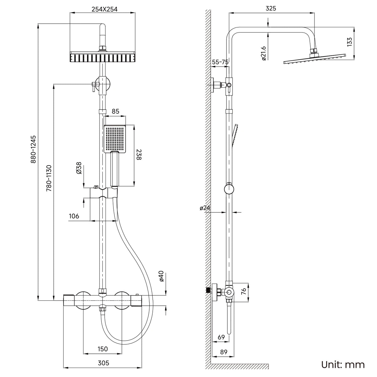 Shower Bar Thermostatic Mixer Tap Anti-Scald Mixer Tap