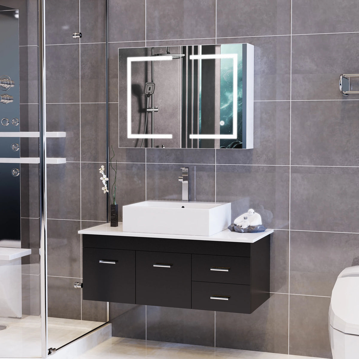 Rosahqnda Anti-Fog Bathroom Mirror Cabinet Led Lighting Height