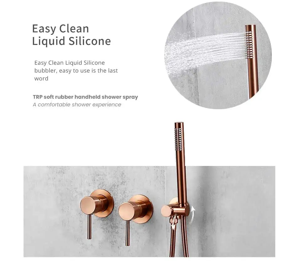Rainfall Shower Rose Gold Wall Mounted Bathroom Shower