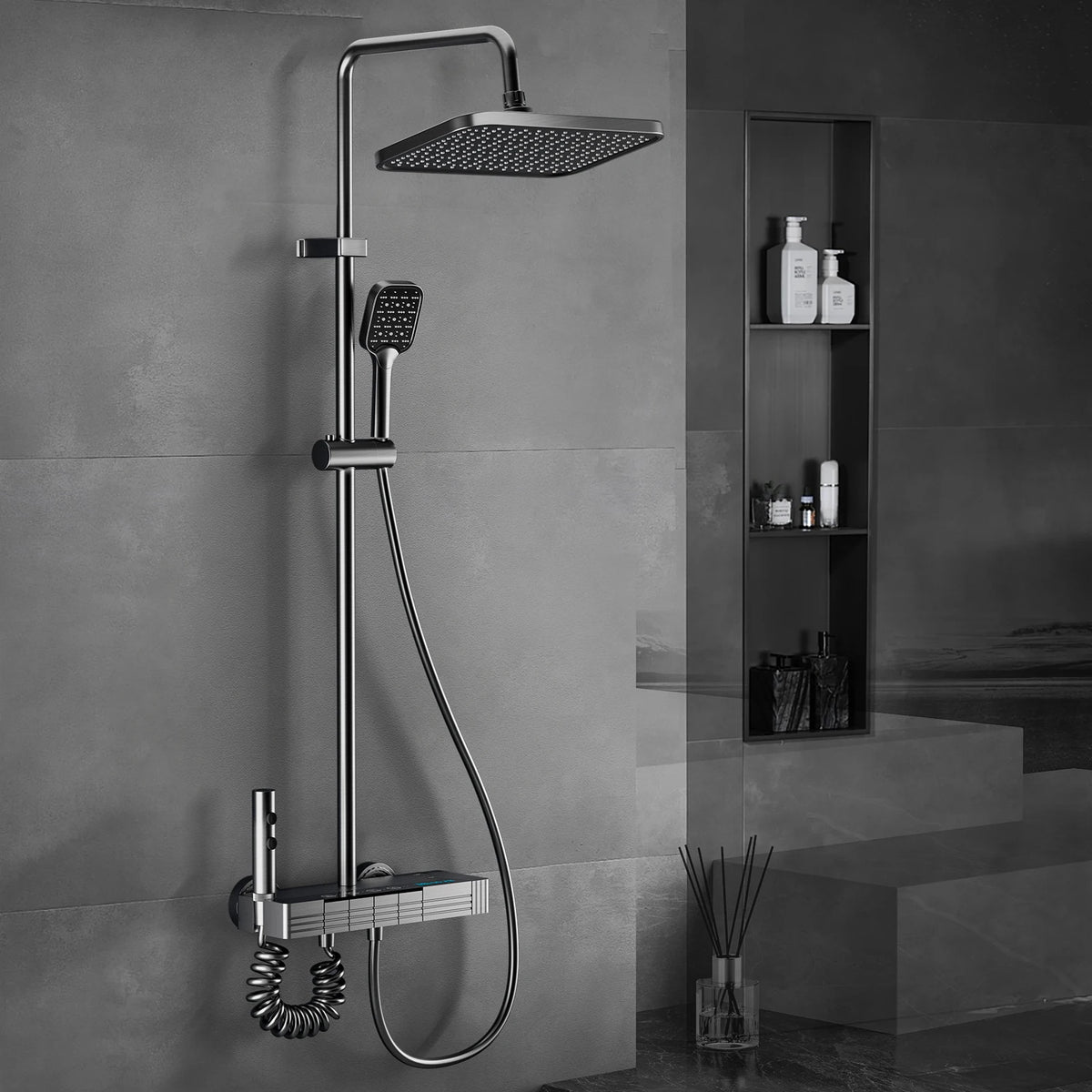 Smart Digital Display Shower Faucet Piano Style Rainlfall