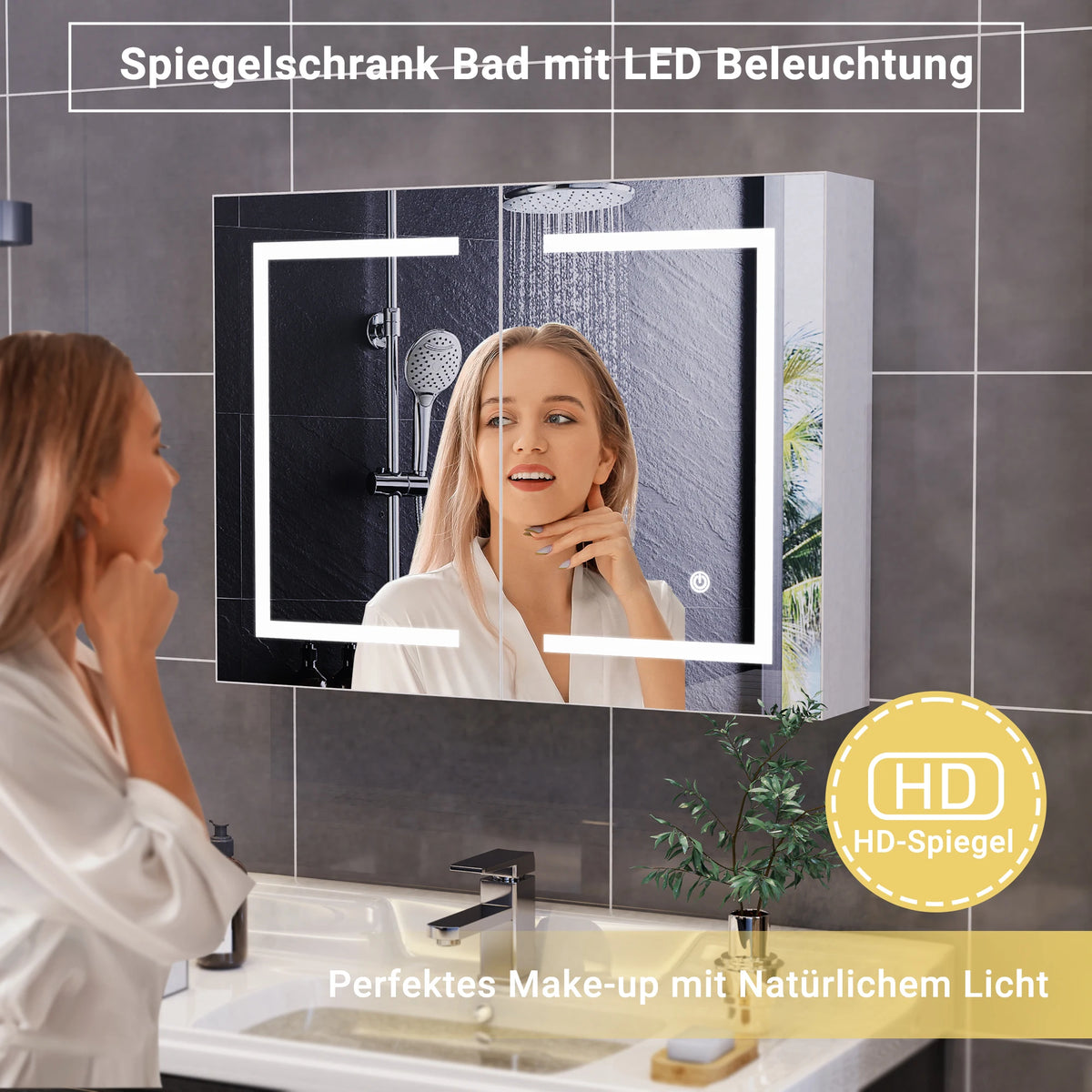 Rosahqnda Anti-Fog Bathroom Mirror Cabinet Led Lighting Height