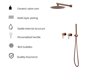 Rainfall Shower Rose Gold Wall Mounted Bathroom Shower
