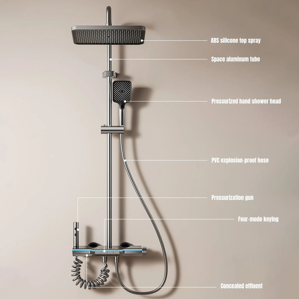 Functions Piano Keys Bathroom Shower Faucet Digital Temperature