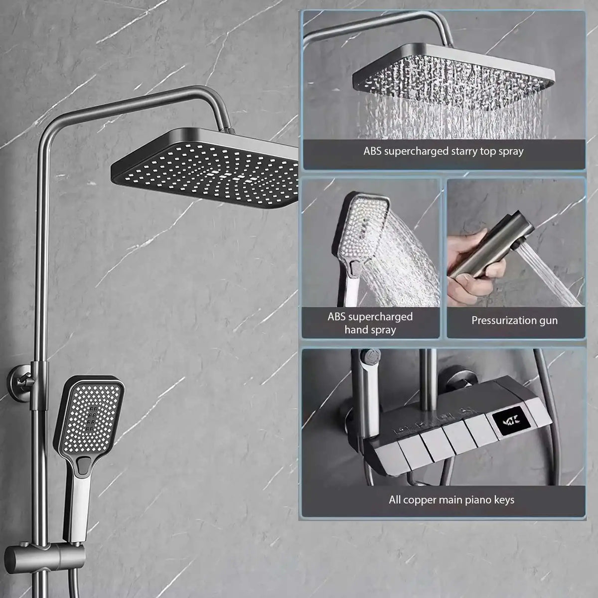 Smart Digital Display Shower Faucet Piano Style Rainlfall