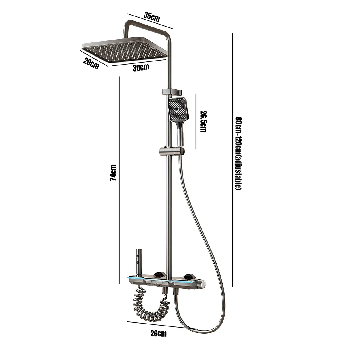 Functions Piano Keys Bathroom Shower Faucet Digital Temperature