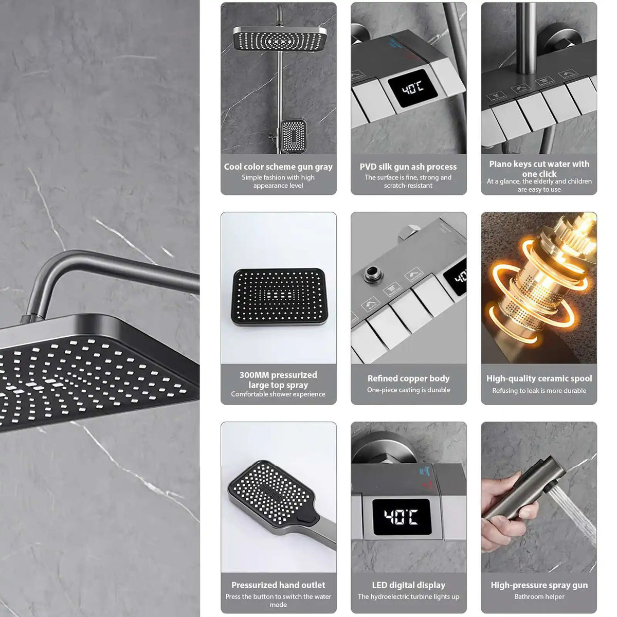 Smart Digital Display Shower Faucet Piano Style Rainlfall