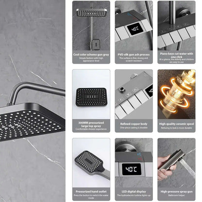 Smart Digital Display Shower Faucet Piano Style Rainlfall