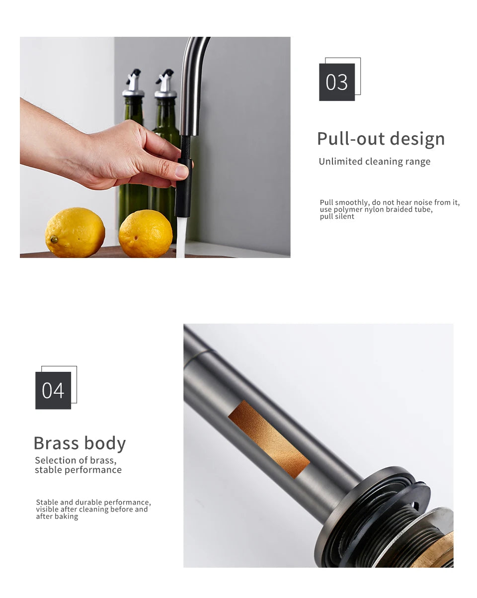 Pull Down Sink Faucet Brushed Gunmetal Black Handle