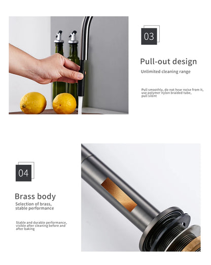 Pull Down Sink Faucet Brushed Gunmetal Black Handle