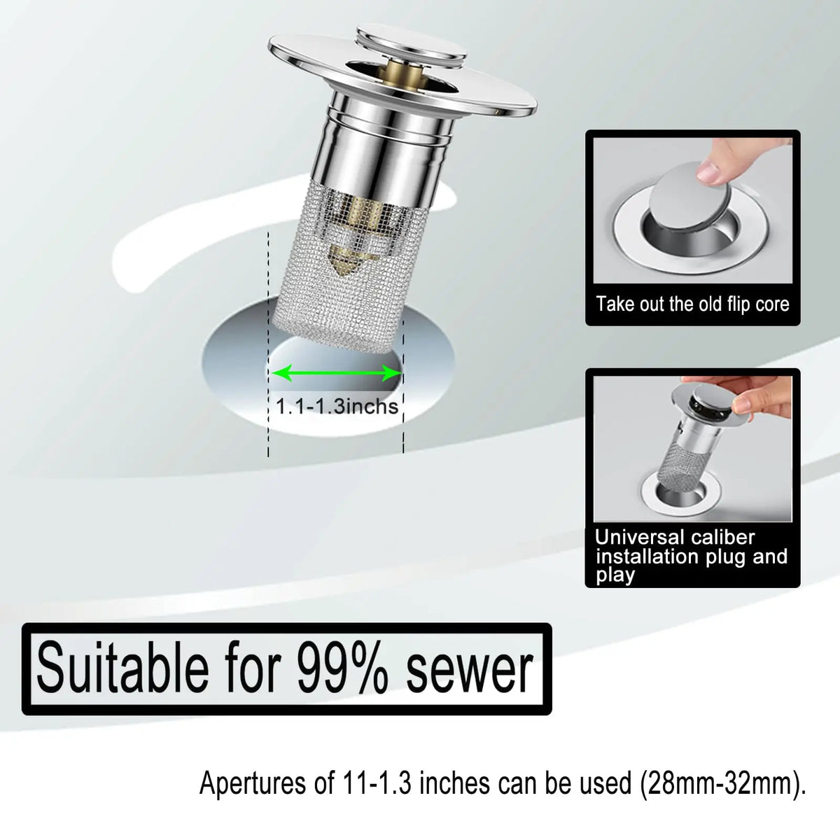 Bathroom Sink Drain Strainer - Pop-Up Filter Removable