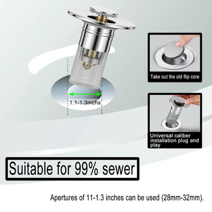 Bathroom Sink Drain Strainer - Pop-Up Filter Removable