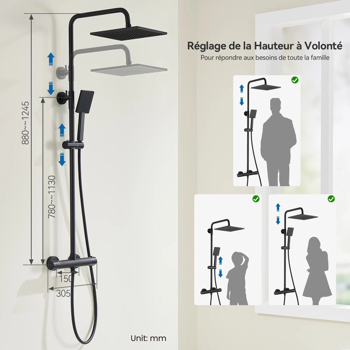 Shower Bar Thermostatic Mixer Tap Anti-Scald Mixer Tap