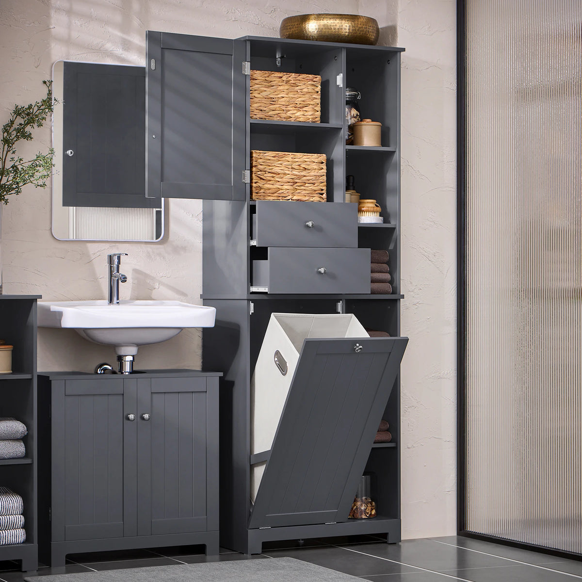 Sobuy Bzr104 High Wardrobe Fold-Out Bathroom Wardrobe Narrow