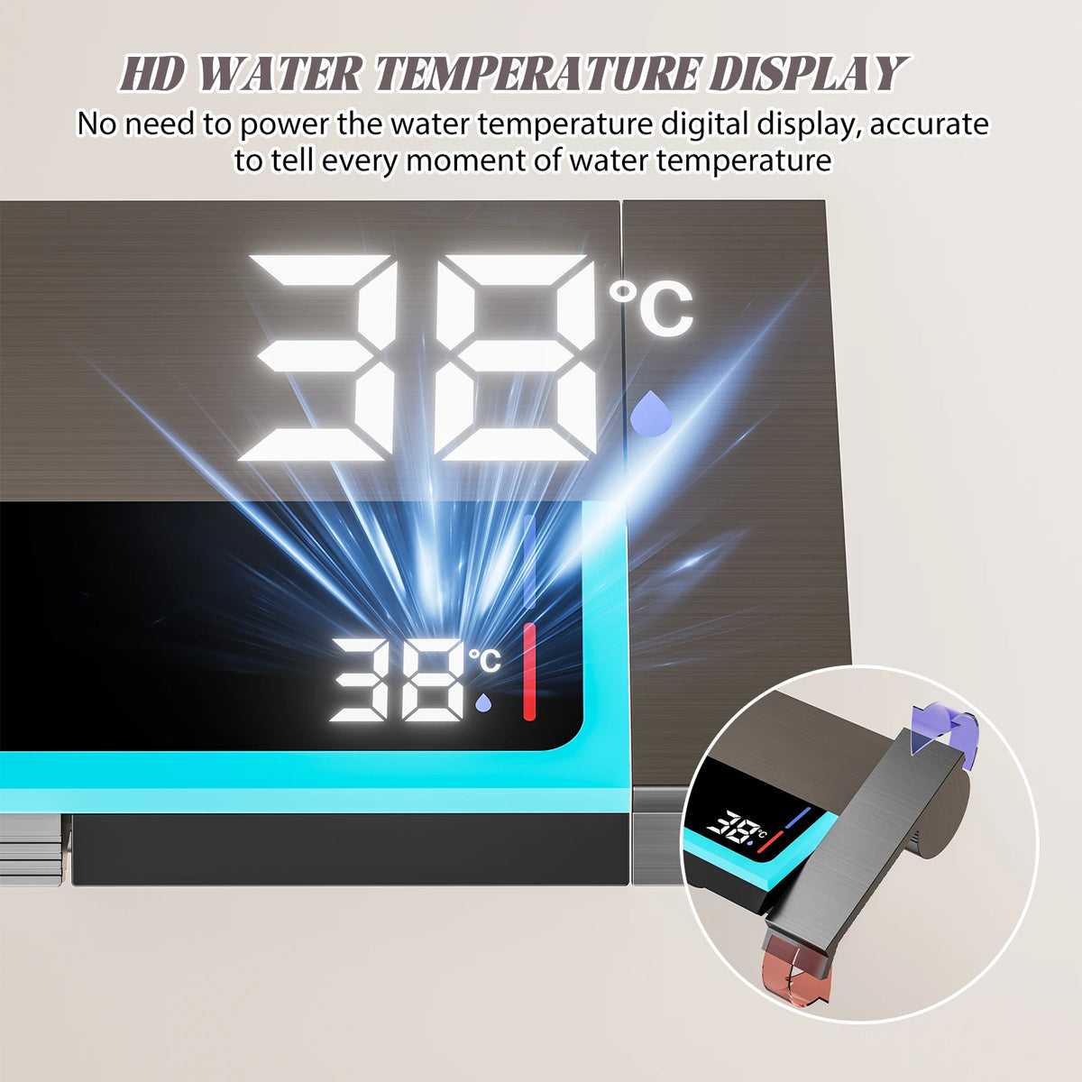 Functions Piano Keys Bathroom Shower Faucet Digital Temperature