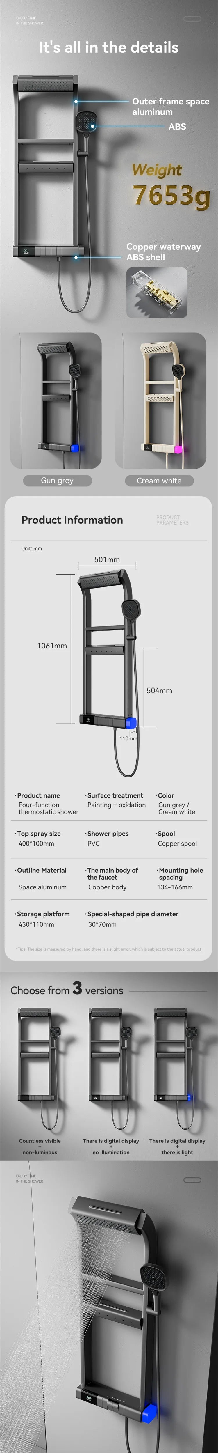 Black Multi-Function Shower System Bathroom Wall Mounted