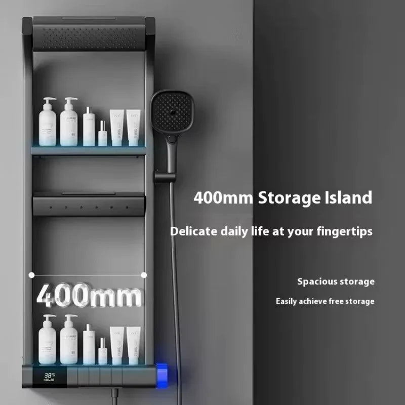 Black Multi-Function Shower System Bathroom Wall Mounted