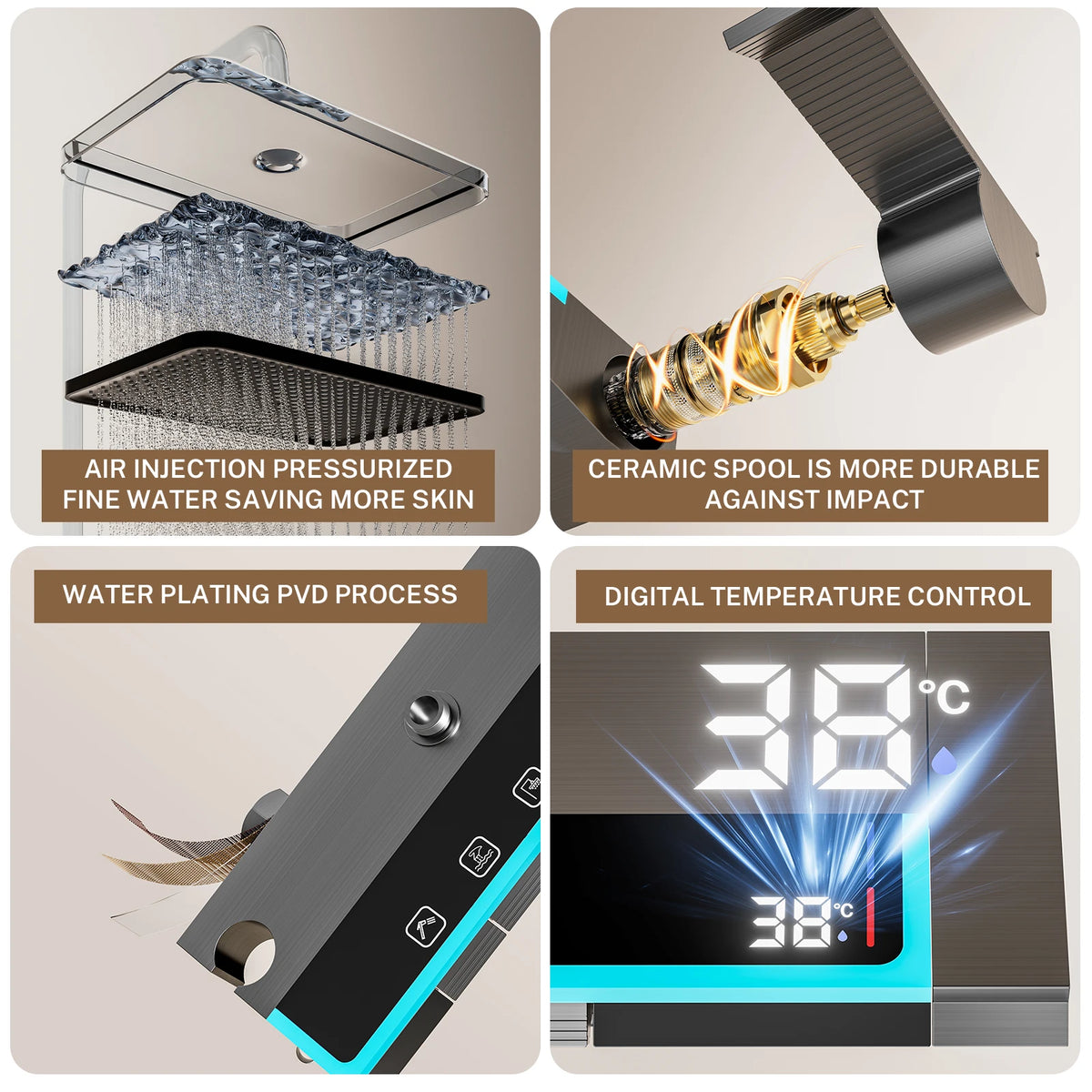 Functions Piano Keys Bathroom Shower Faucet Digital Temperature