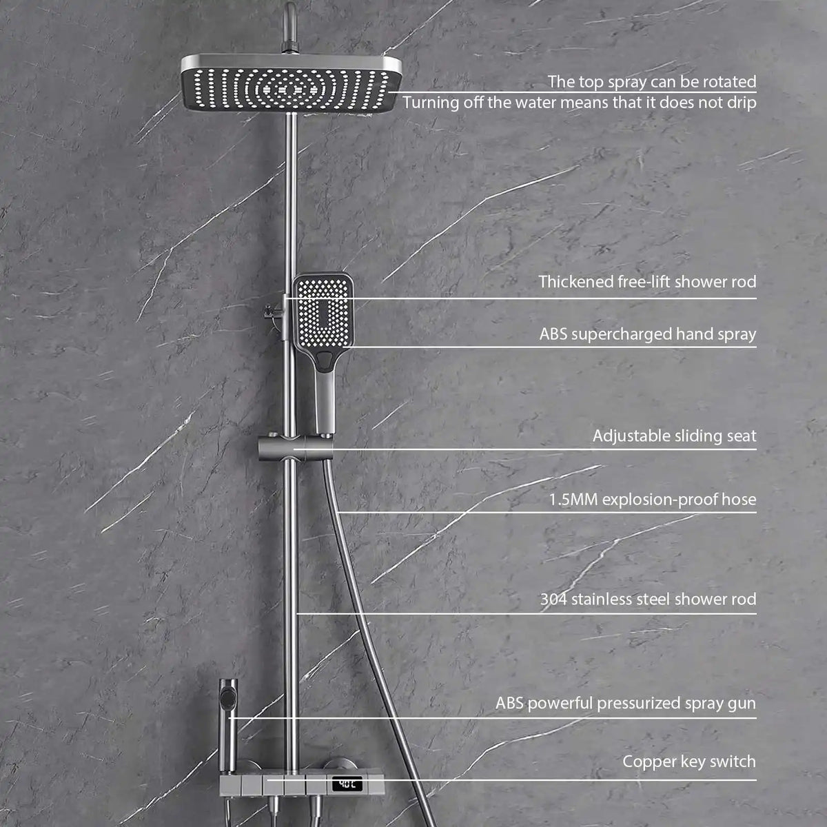Smart Digital Display Shower Faucet Piano Style Rainlfall