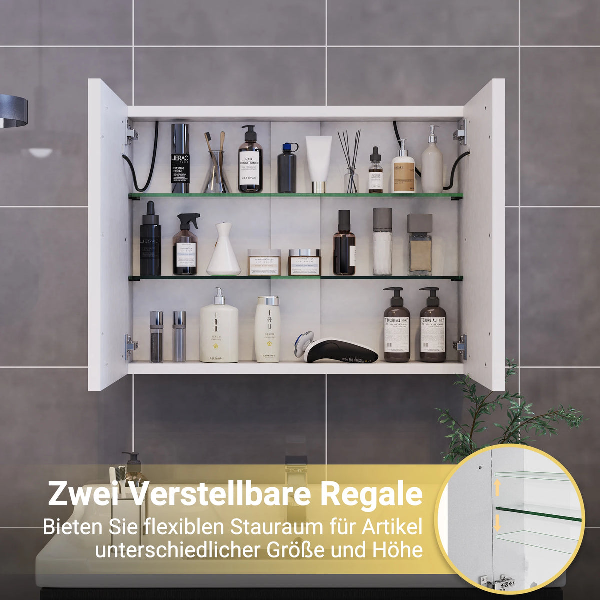 Rosahqnda Anti-Fog Bathroom Mirror Cabinet Led Lighting Height