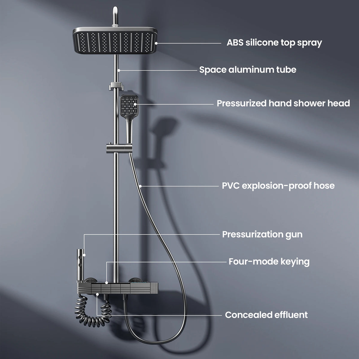 Smart Digital Display Shower Faucet Piano Style Rainlfall