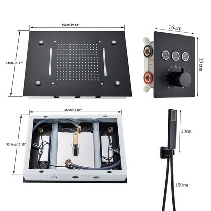 Black Led Thermostatic Bathroom Shower Faucet Rain Waterfall