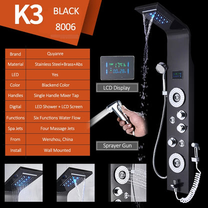 Black Nickel Led Shower Panel Six Functions Shower