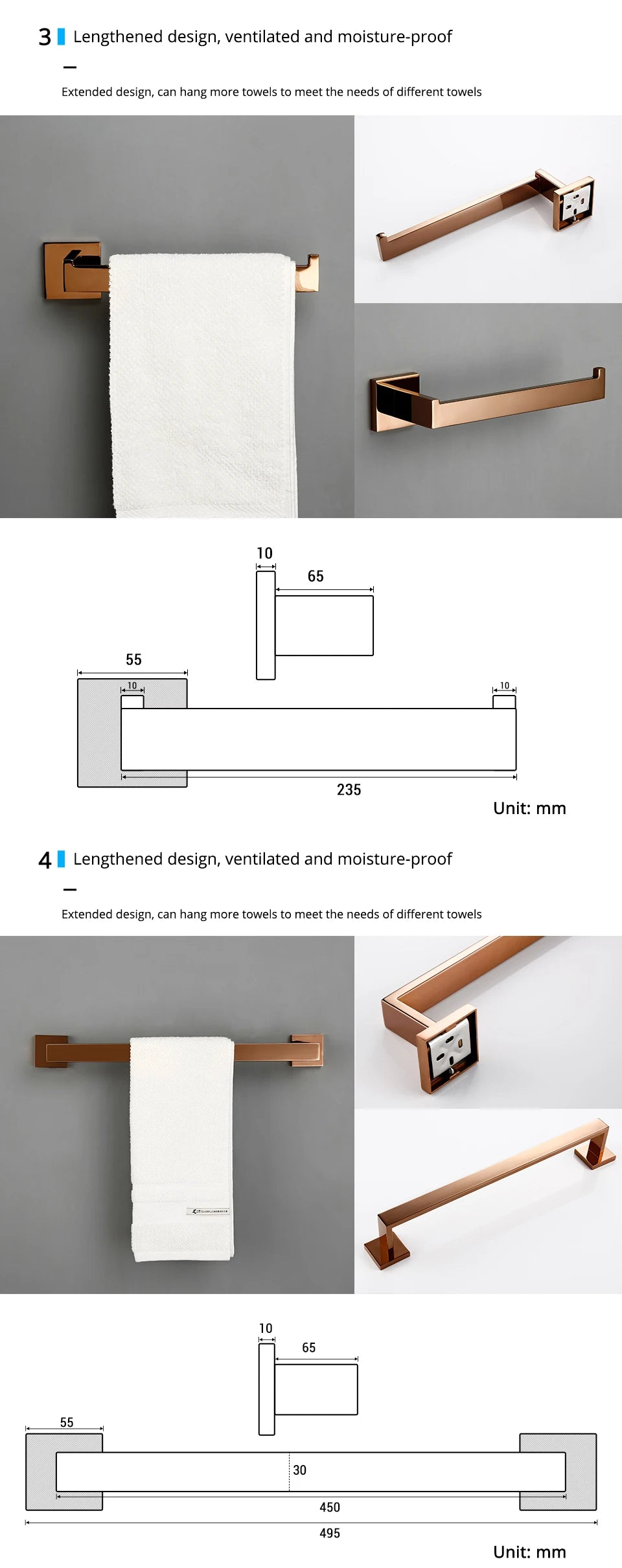 Rose Gold Bathroom Wall Mount Shelf Toilet Bath