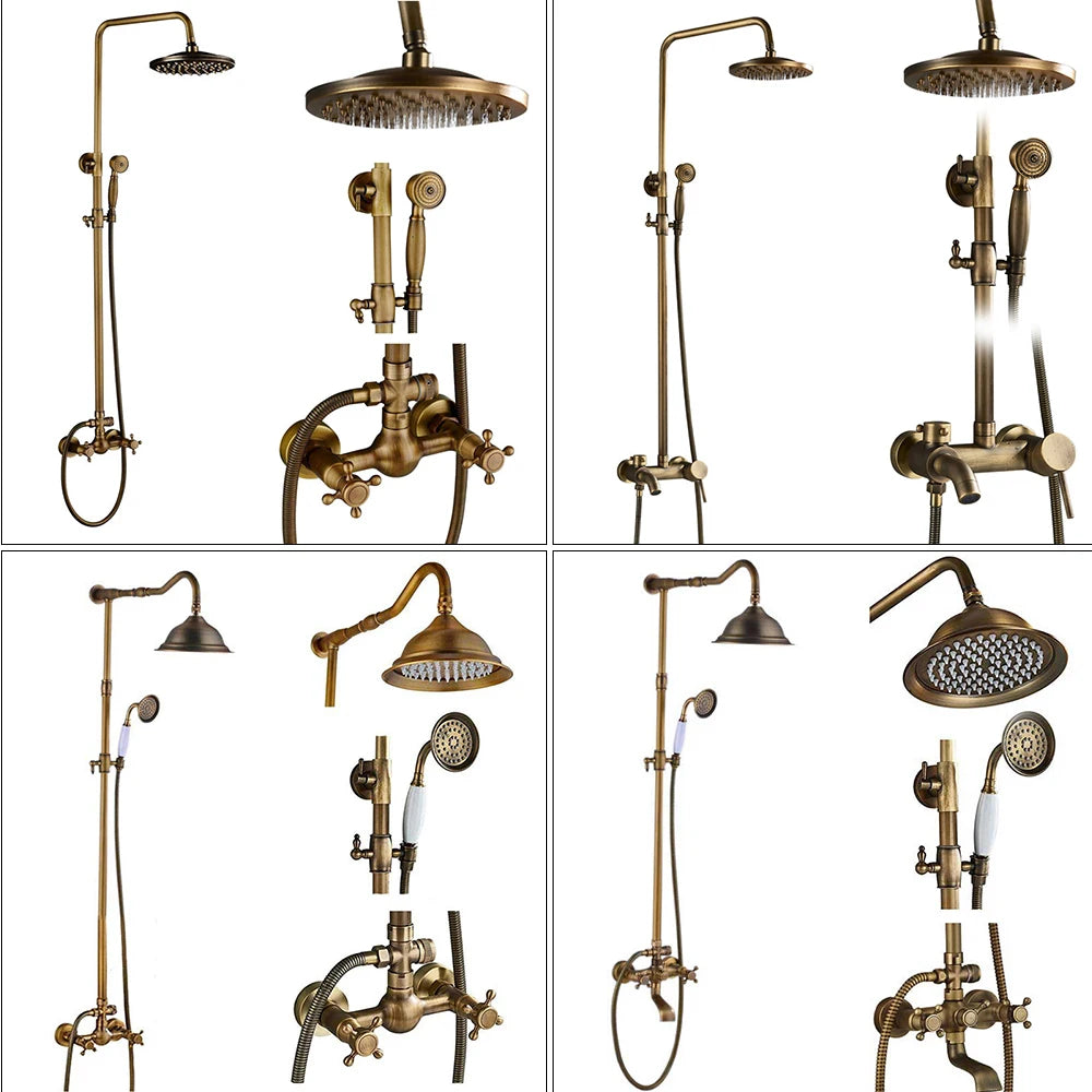 Rozin Brass Antique Bathroom Shower Faucet Wall Mount