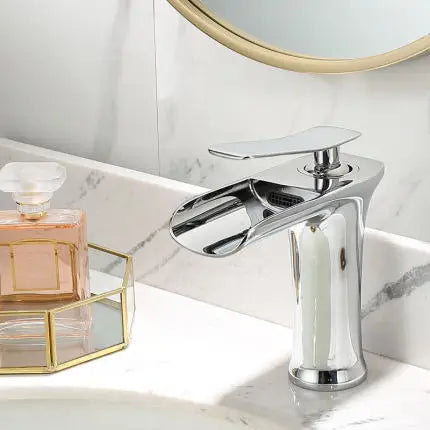 Basin Faucet Gold Waterfall Faucet Brass Bathroom Faucet
