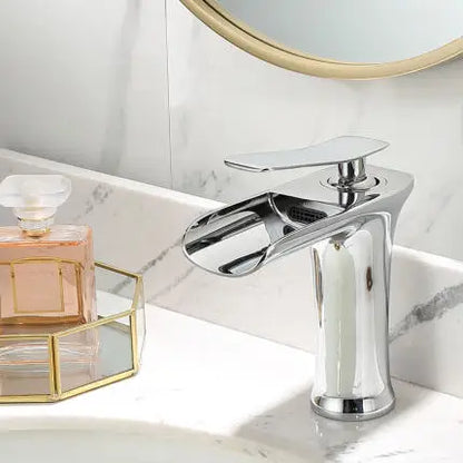 Basin Faucet Gold Waterfall Faucet Brass Bathroom Faucet