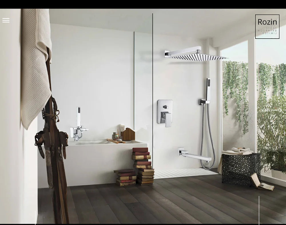 Rozin Wall Mount Rainfall Shower Faucet Chrome Concealed