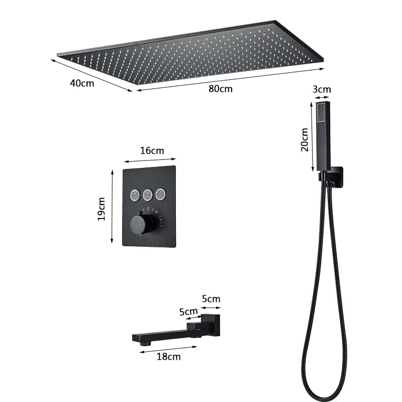 Rozin Matte Black Thermostatic Shower Faucet Concealed Install