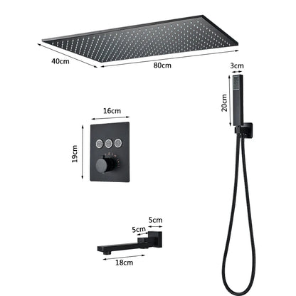 Rozin Matte Black Thermostatic Shower Faucet Concealed Install